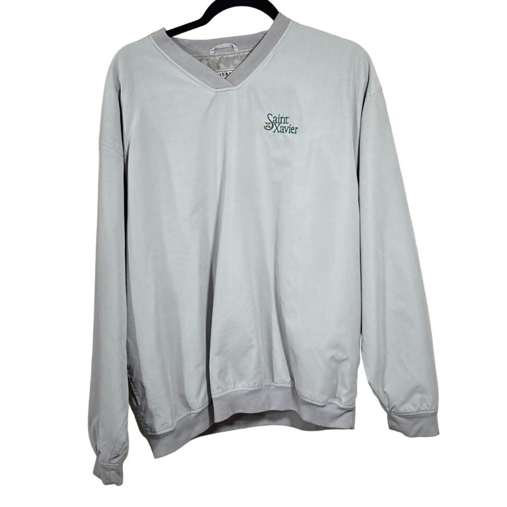 Vintage Saint X Xavier V-Neck Pullover Nylon Long Sleeve Size L Large Tan Green